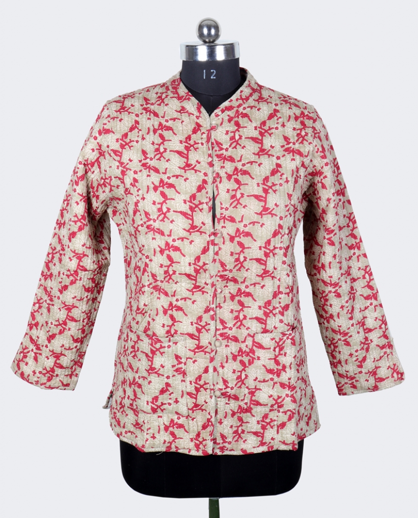 COTTON MACHINE QUILTED ALL OVER PRINT FULL SLEEVE SHORT JACKET