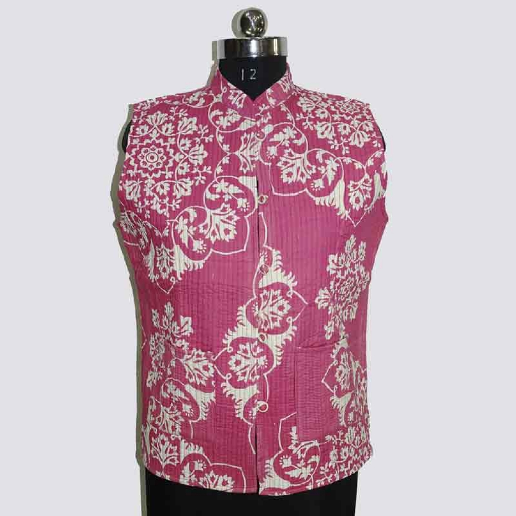 COTTON SCREEN PRINT ALL OVER FLORAL DESIGN SHORT SLEEVE LESS JACKET