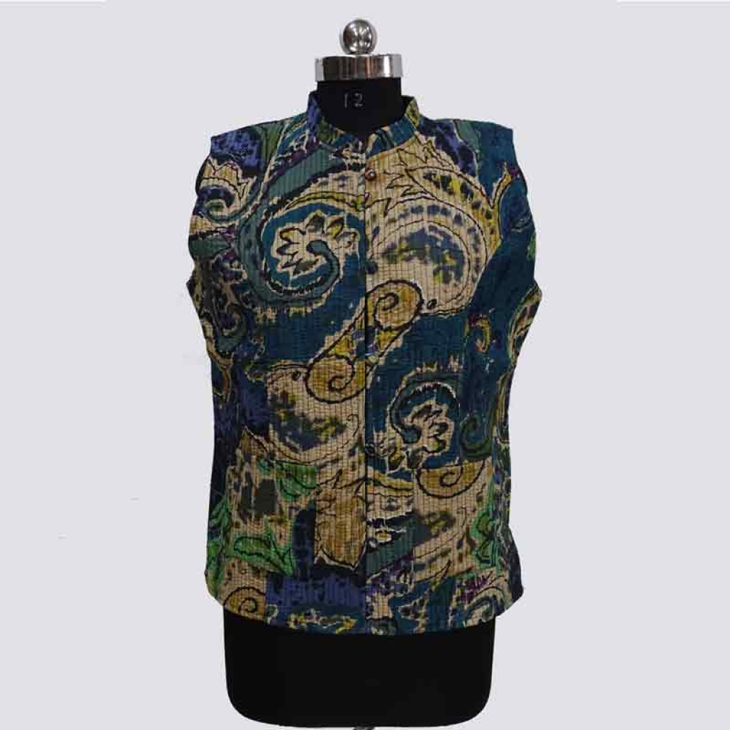 COTTON SCREEN PRINT ALL OVER FLORAL DESIGN SHORT SLEEVE LESS JACKET