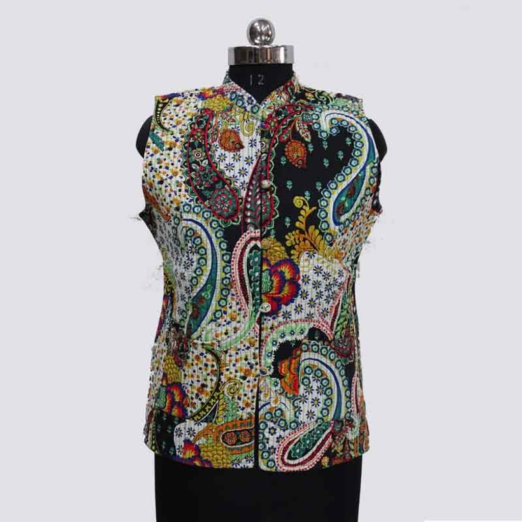 COTTON SCREEN PRINT ALL OVER FLORAL DESIGN SHORT SLEEVE LESS JACKET