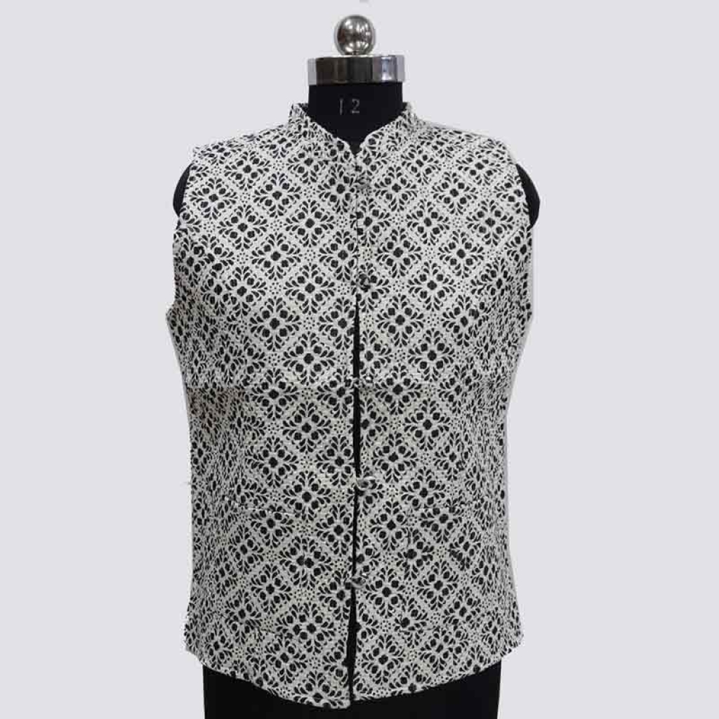 COTTON HAND BLOCK PRINT SLEEVE LESS SHORT JACKET