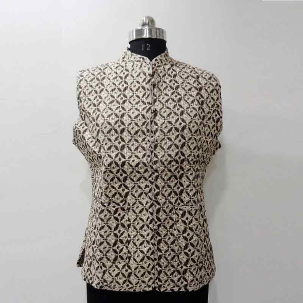 COTTON HAND BLOCK PRINT SLEEVE LESS SHORT JACKET