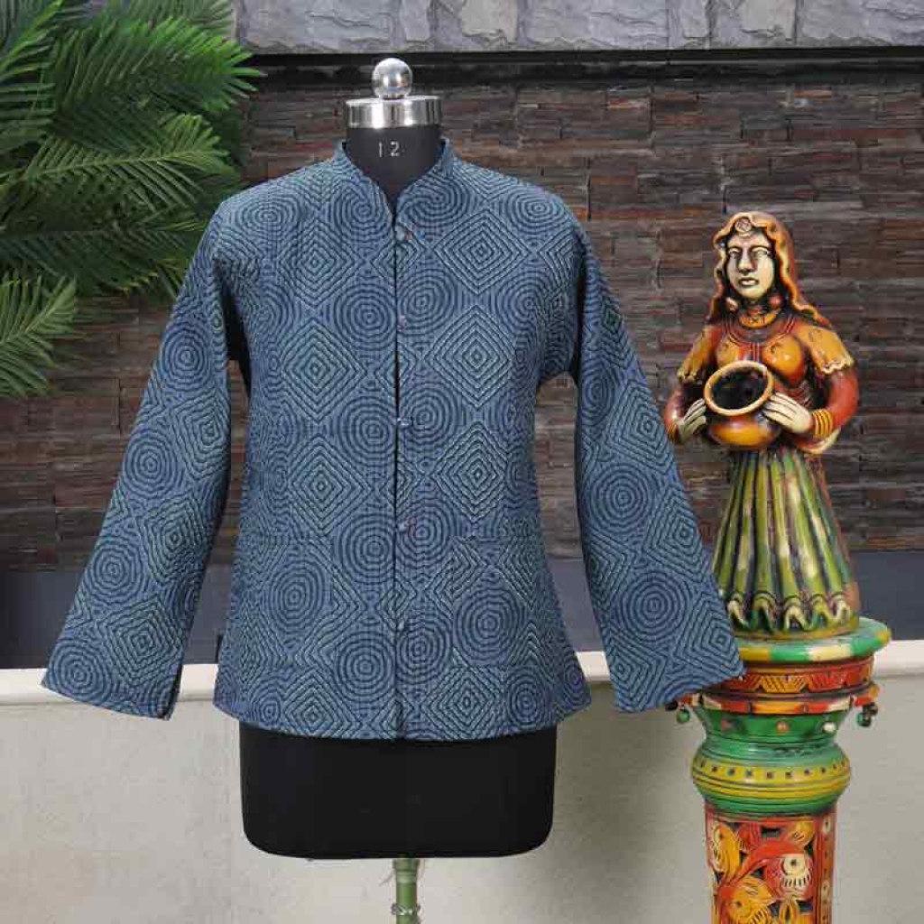 COTTON INDIGO PRINT JACKET FULL SLEEVE JACKET