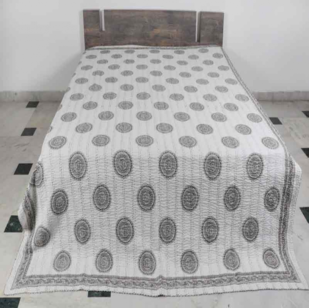 COTTON HAND BLOCK FULL PENAL KANTHA BED COVER FOR ALL-SEASON