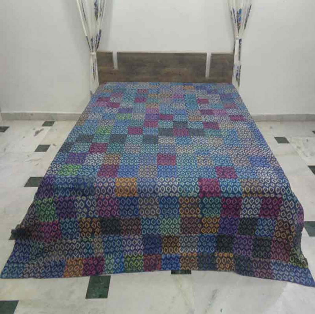 COTTON DABU PATCH PRINT KANTHA BED COVER FOR ALL-SEASON