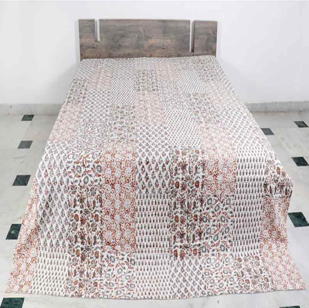 COTTON HAND BLOCK PATCH WORK PRINT KANTHA BED COVER FOR ALL SEASON