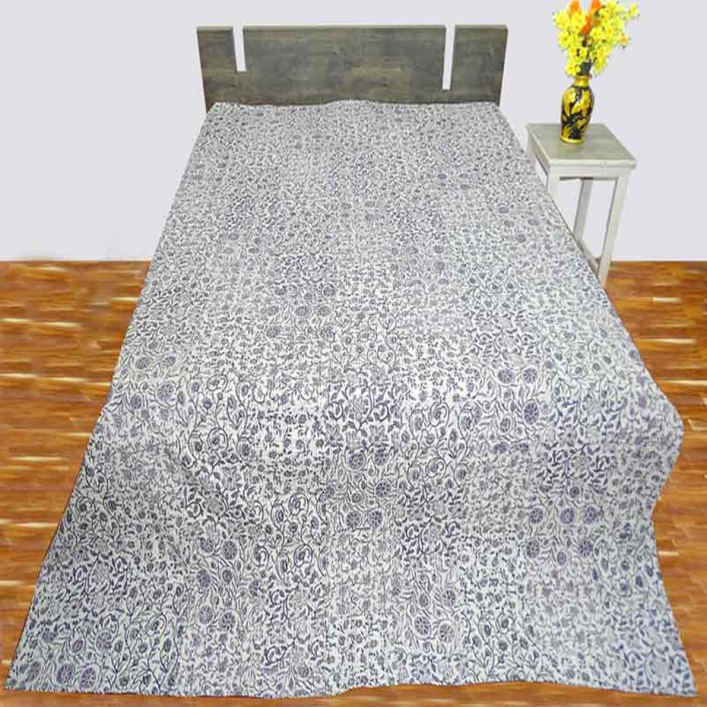 COTTON HAND BLOCK PATCH WORK PRINT KANTHA BED COVER FOR ALL-SEASON