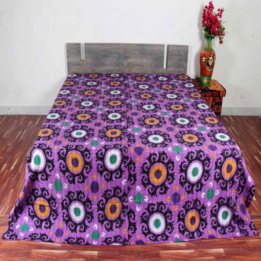 COTTON DISCHARGE PRINT KANTHA BED COVER FOR ALL-SEASON 100% COTTON