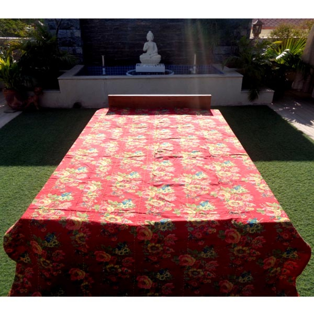 Screen Print Kantha Bed Cover