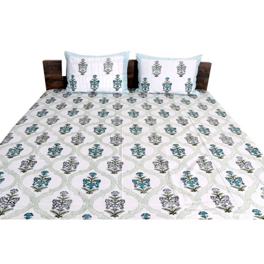 INDIAN WAFFLE COTTON BLOCK PRINTED BEDSHEET