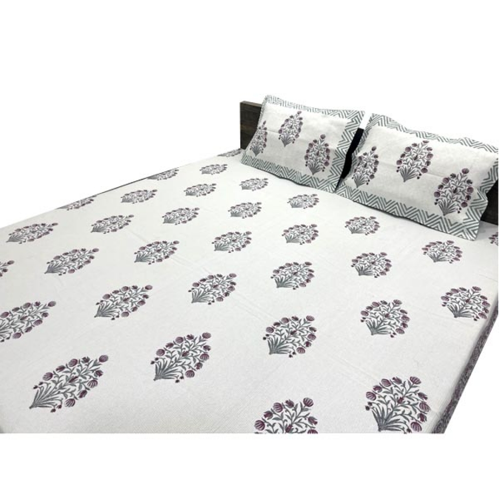 INDIAN WAFFLE COTTON BLOCK PRINTED BEDSHEET