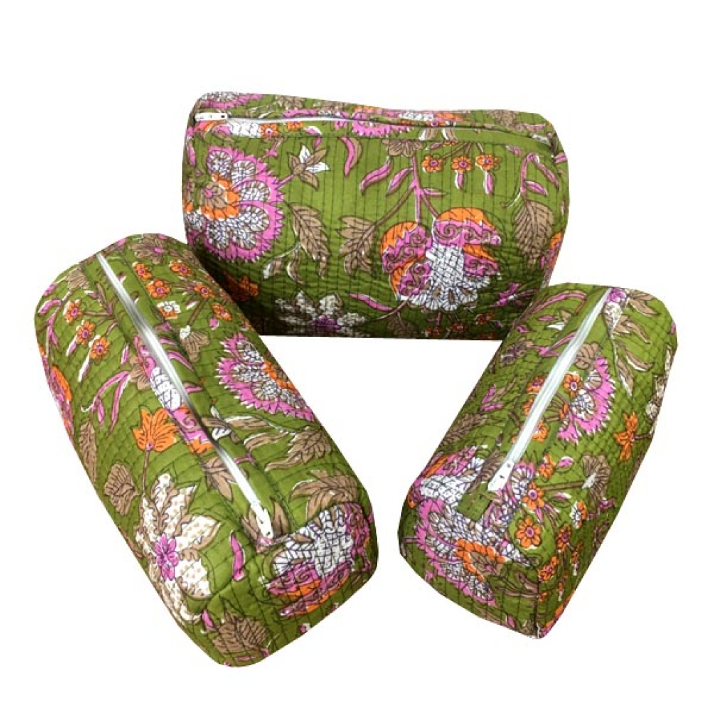 INDIAN COTTON MACHINE QUILTED POUCH  SET OF 3Pcs.