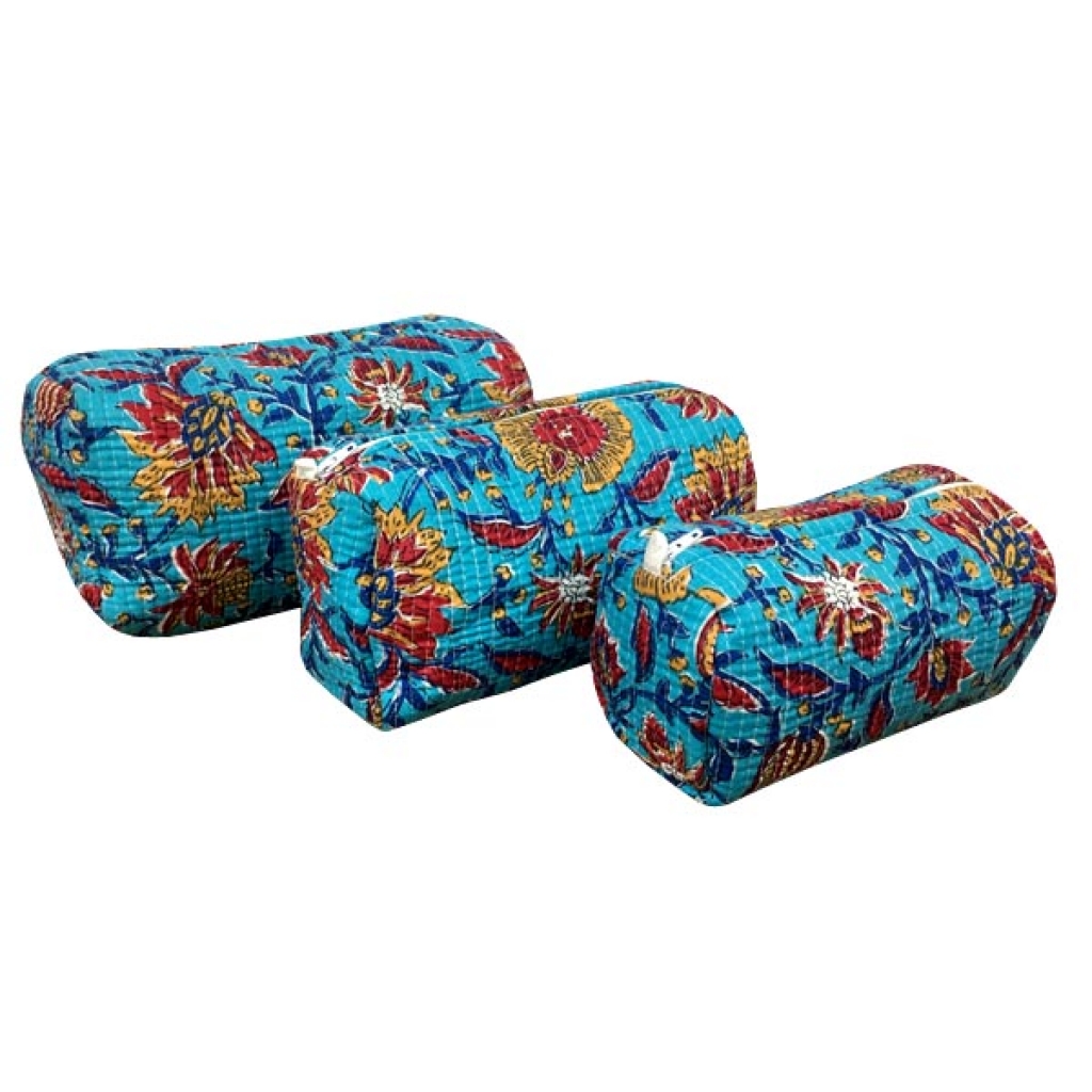 INDIAN COTTON MACHINE QUILTED POUCH  SET OF 3Pcs.