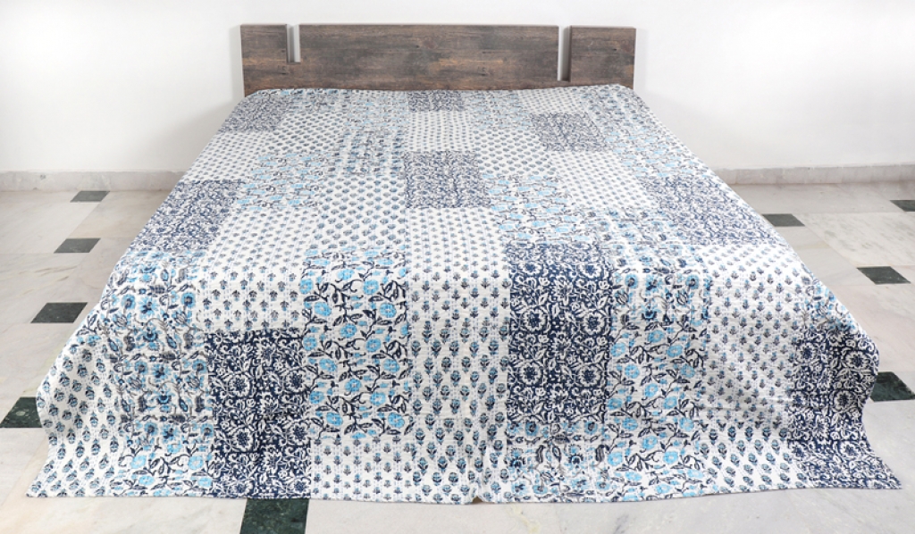 COTTON HAND BLOCK PATCH WORK PRINT KANTHA BED COVER FOR ALL SEASON