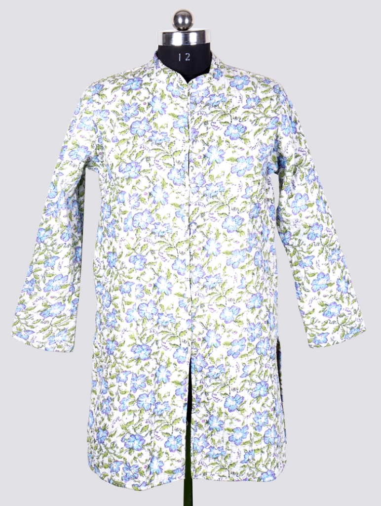 COTTON SCREEN PRINT ALL OVER LONG JACKET WITH SLEEVE