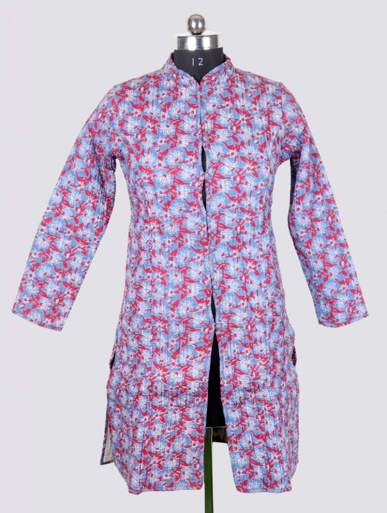 COTTON SCREEN PRINT ALL OVER FLORAL DESIGN LONG LENGTH JACKET