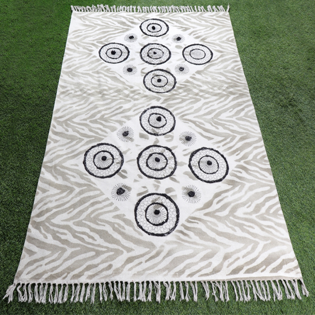 COTTON HAND BLOCK ALL OVER PRINT RUGS WITH EMBROIDERY