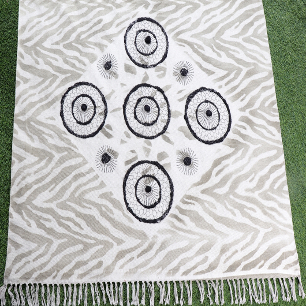 COTTON HAND BLOCK ALL OVER PRINT RUGS WITH EMBROIDERY