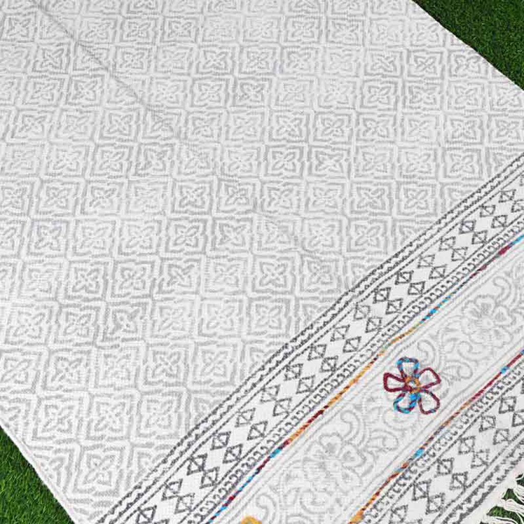 COTTON HAND BLOCK ALL OVER PRINT RUGS WITH EMBROIDERY