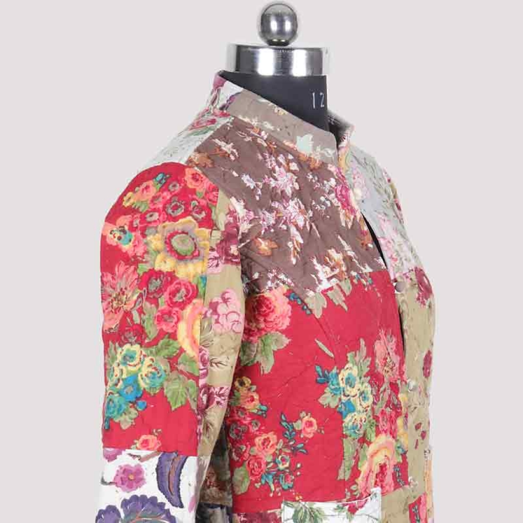 COTTON KANTHA QUILTED PATCH WORK FULL SLEEVE SHORT JACKET