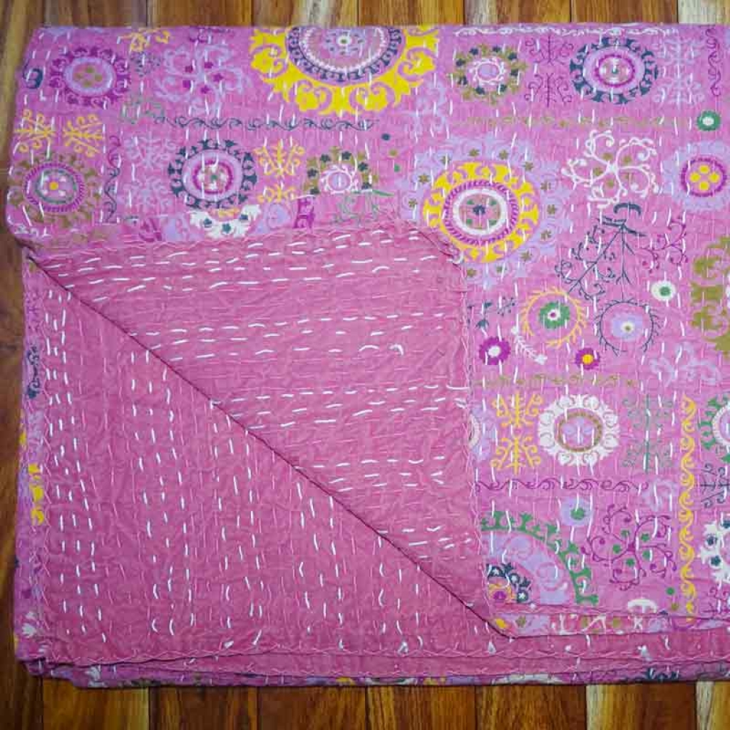 100% COTTON DISCHARGE PRINT KANTHA BEDCOVER