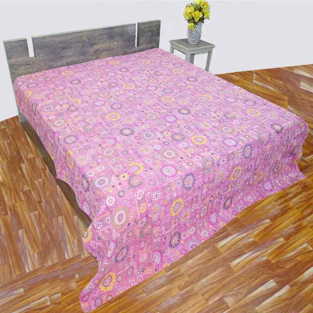 100% COTTON DISCHARGE PRINT KANTHA BEDCOVER