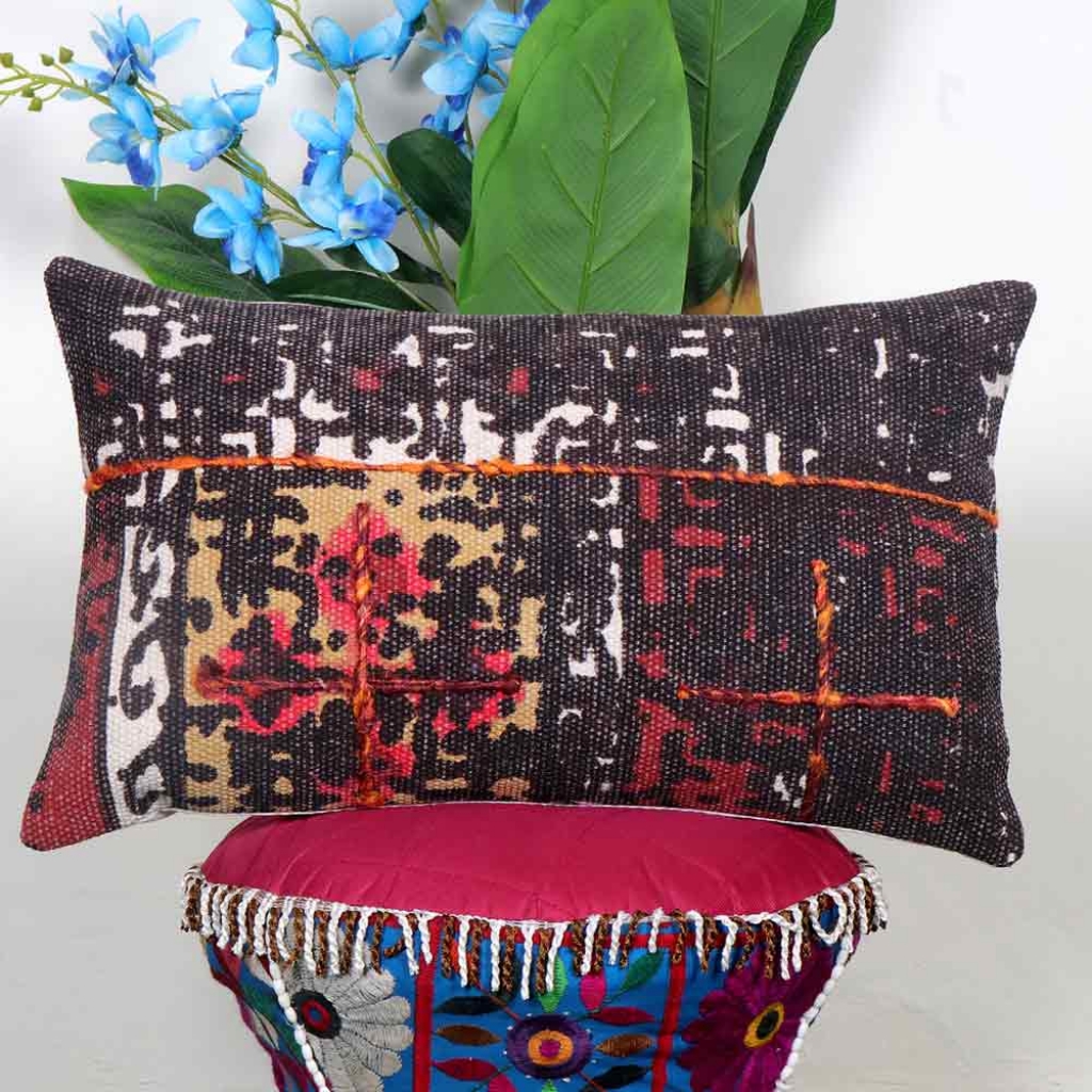 COTTON PRINTED EMBROIDERY DESIGNER CUSHION COVER