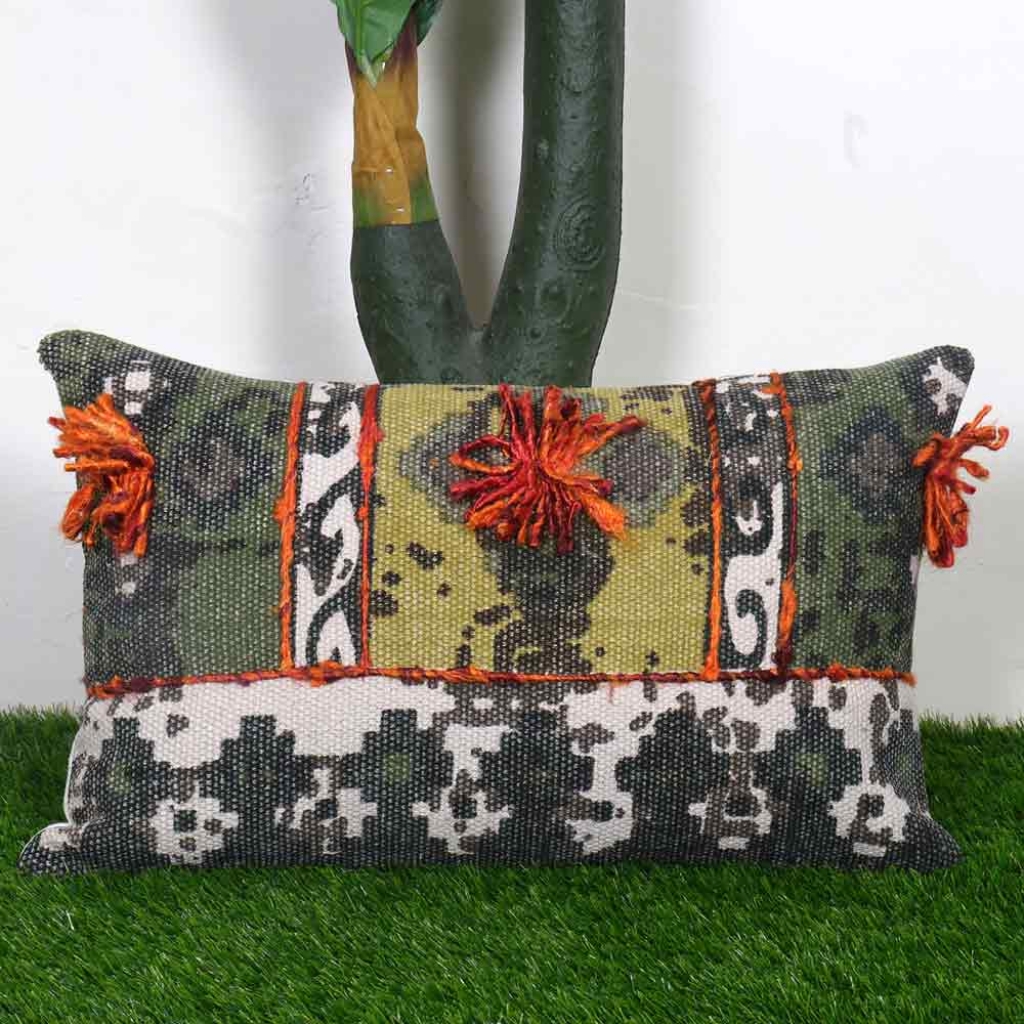 COTTON PRINTED EMBROIDERY DESIGNER CUSHION COVER