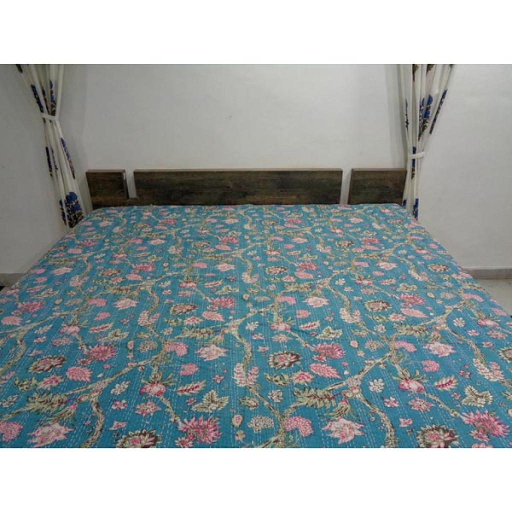 Cotton Bed Cover Kantha Screen Print