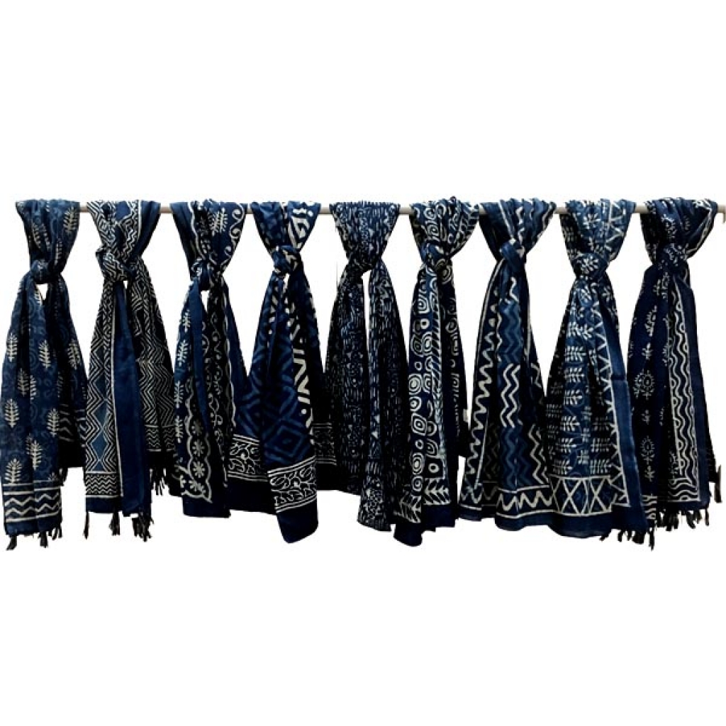 Cotton Indigo Print Scarf Set Of 5 Pcs