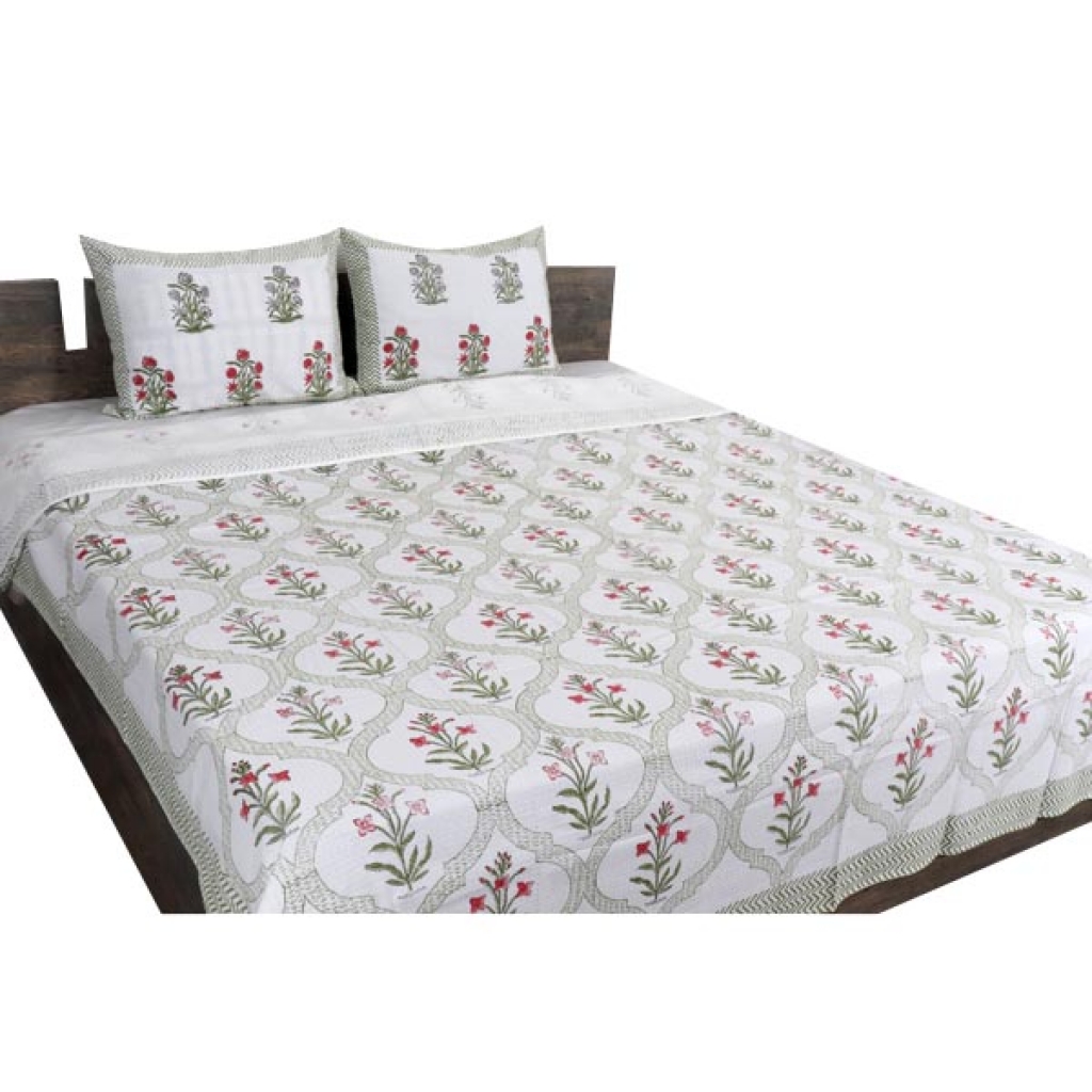 INDIAN WAFFLE COTTON BLOCK PRINTED BEDSHEET