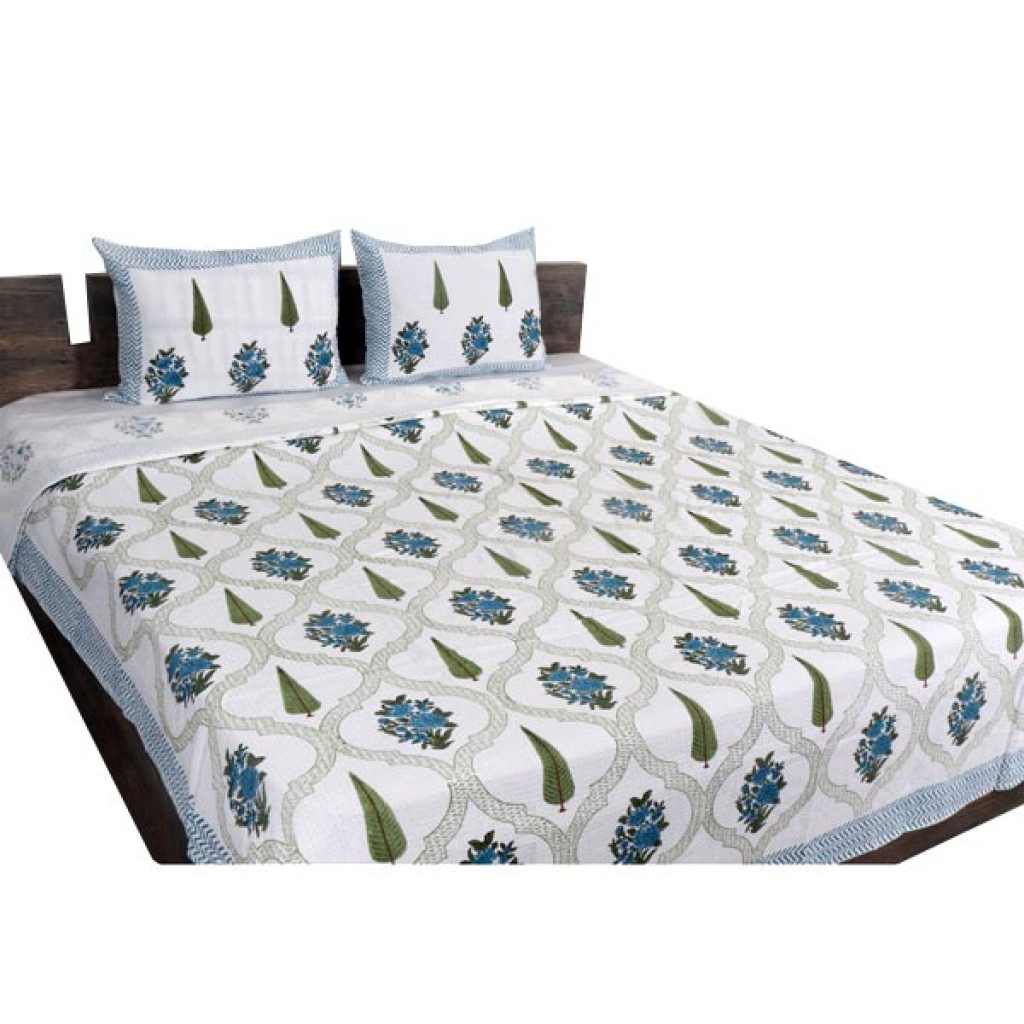 INDIAN WAFFLE COTTON BLOCK PRINTED BEDSHEET