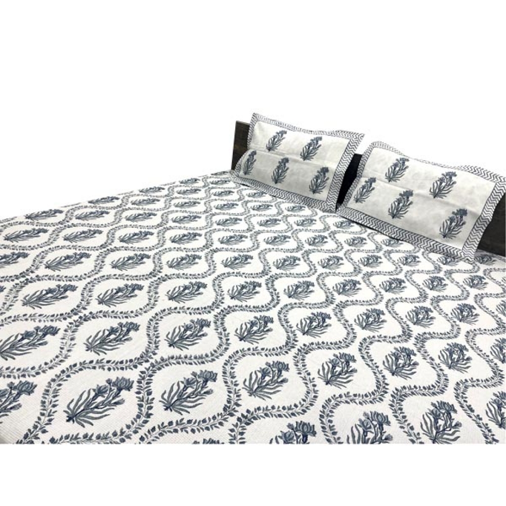 INDIAN WAFFLE COTTON BLOCK PRINTED BEDSHEET