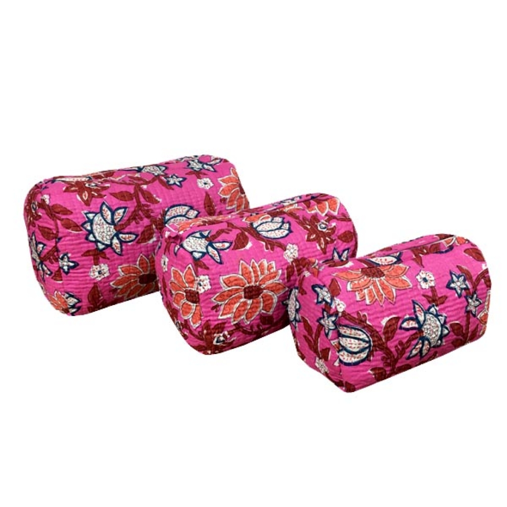 INDIAN COTTON MACHINE QUILTED POUCH  SET OF 3Pcs.