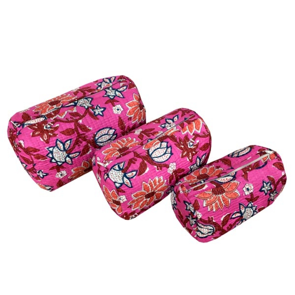 INDIAN COTTON MACHINE QUILTED POUCH  SET OF 3Pcs.