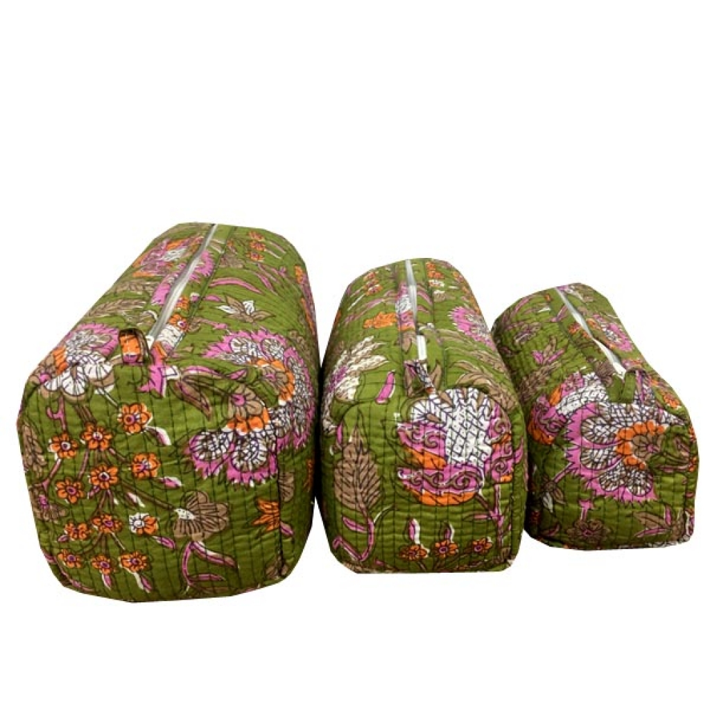 INDIAN COTTON MACHINE QUILTED POUCH  SET OF 3Pcs.