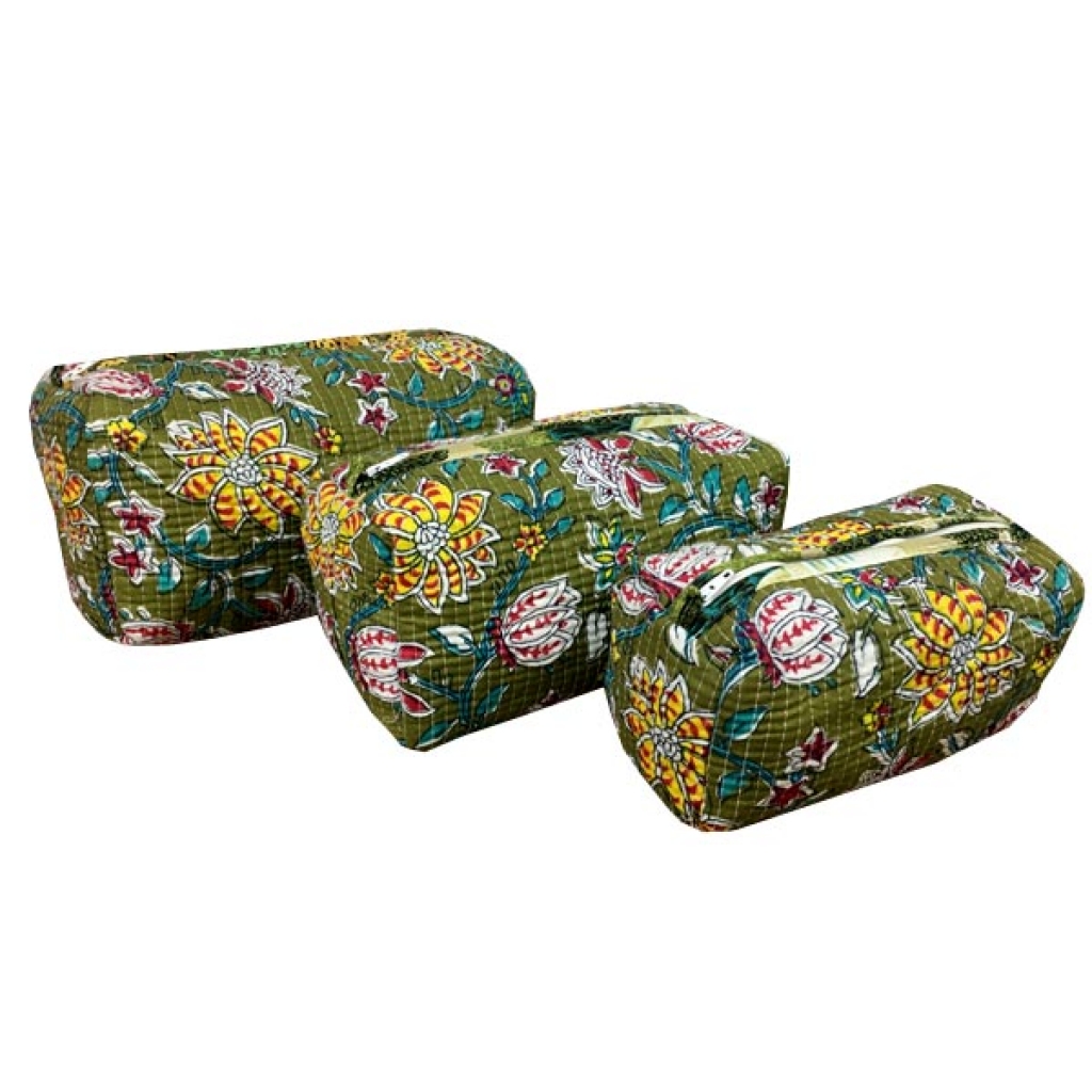 INDIAN COTTON MACHINE QUILTED POUCH  SET OF 3Pcs.