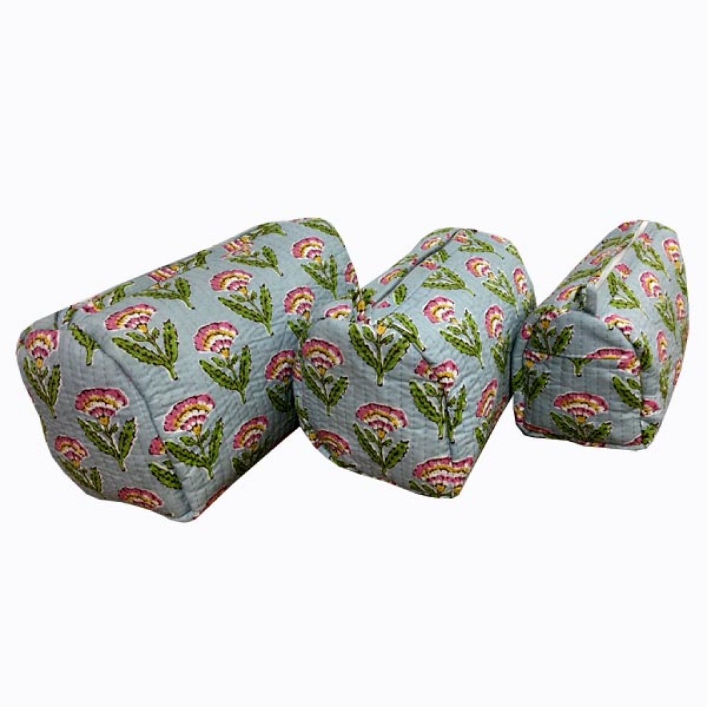 INDIAN COTTON MACHINE QUILTED POUCH  SET OF 3Pcs.