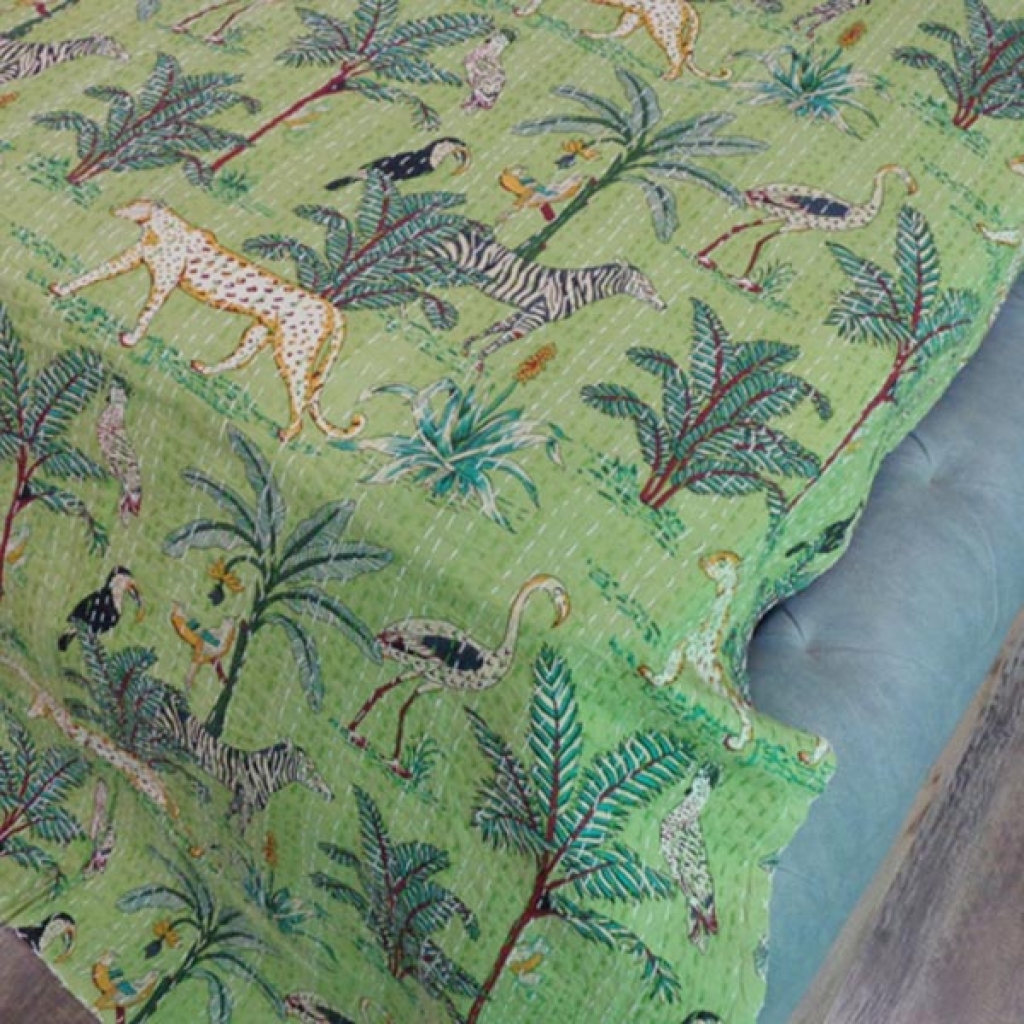 TIGER DESIGNE PRINTED KANTHA BED COVER