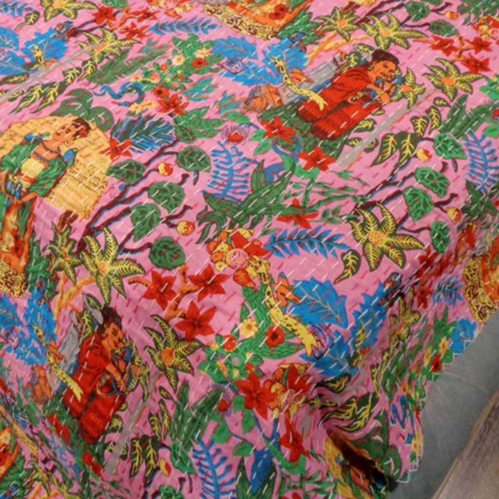 FARIDA DESIGNER PRINTED COTTON KANTHA BED COVER