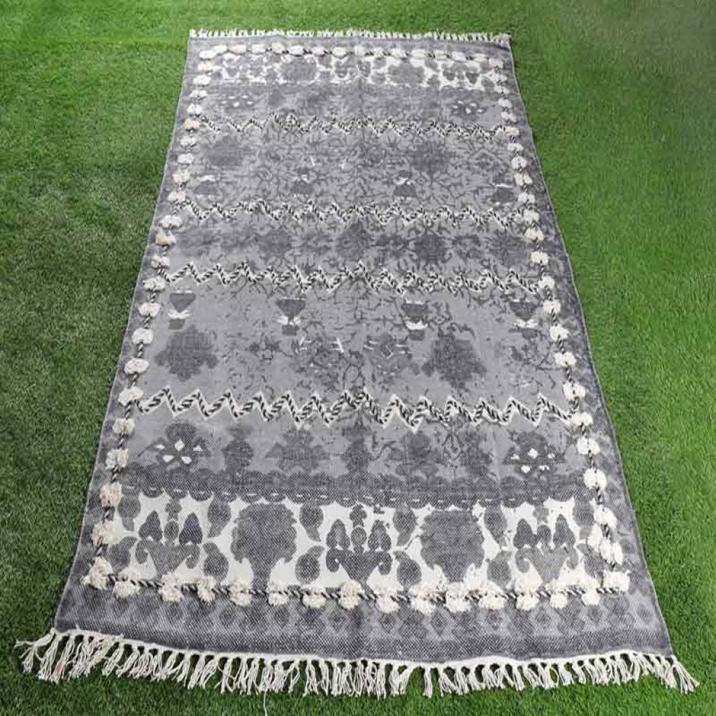 COTTON SCREEN ALL OVER PRINT RUGS WITH EMBROIDERY
