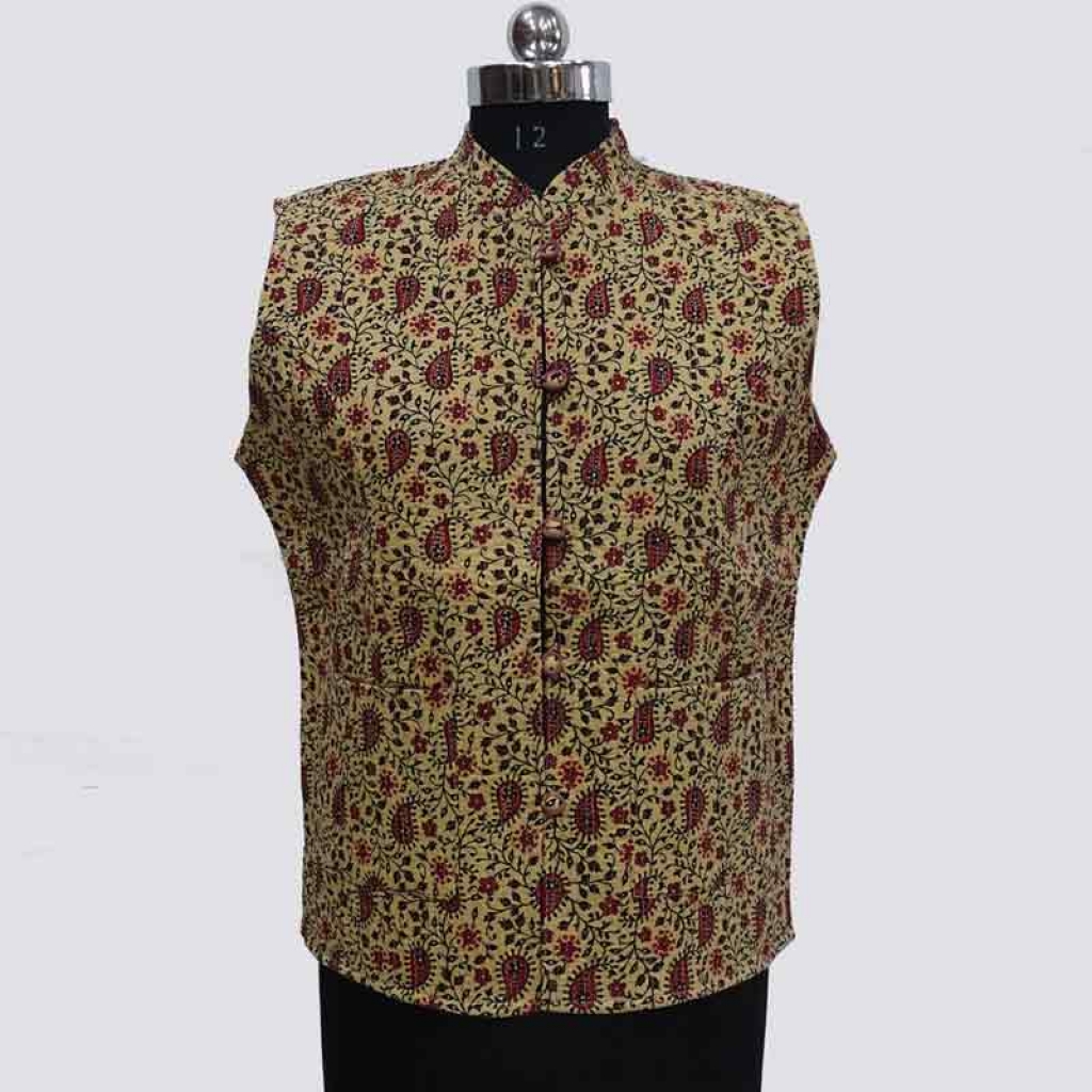COTTON SCREEN PRINT ALL OVER FLORAL DESIGN SHORT SLEEVE LESS JACKET