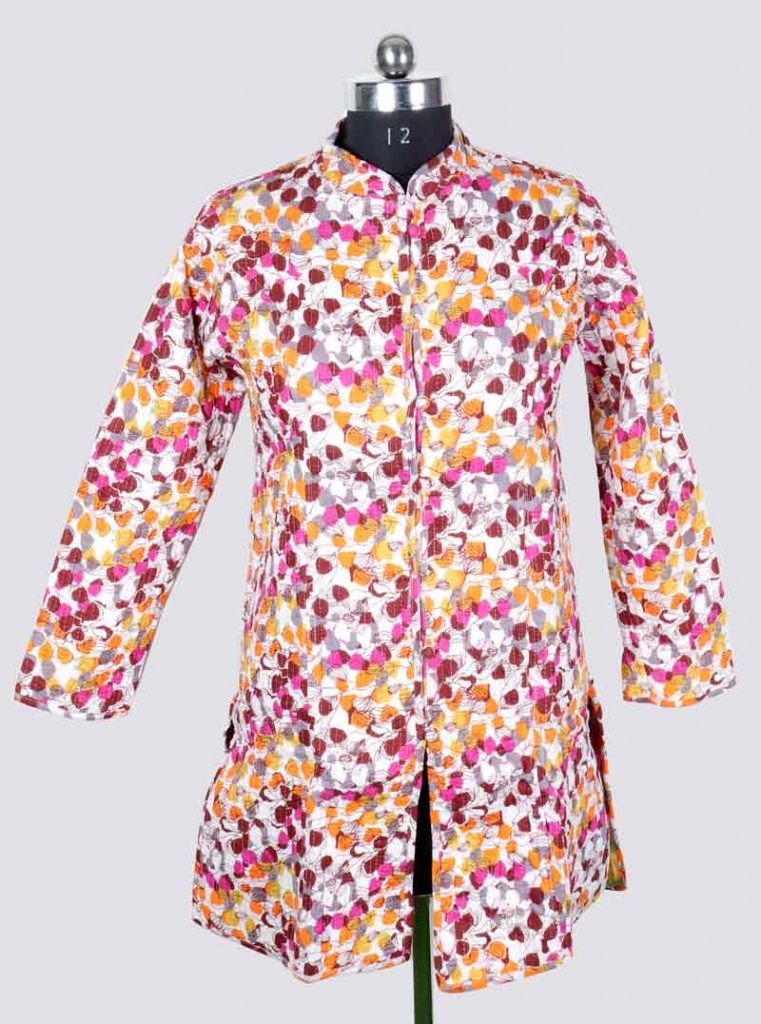 COTTON SCREEN PRINT ALL OVER FLORAL DESIGN LONG LENGTH JACKET