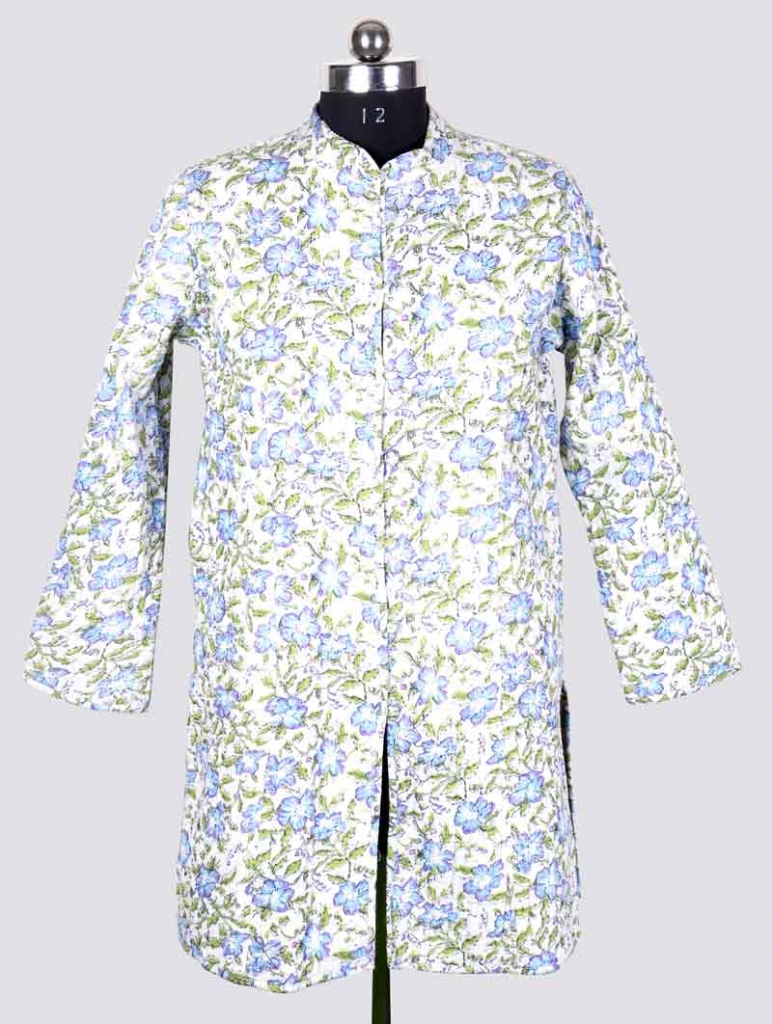 COTTON SCREEN PRINT ALL OVER LONG JACKET WITH SLEEVE