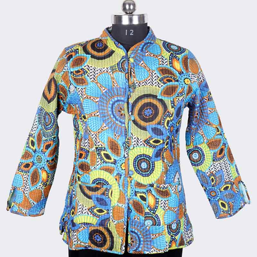 COTTON MACHINE QUILTED ALL OVER PRINT FULL SLEEVE SHORT JACKET