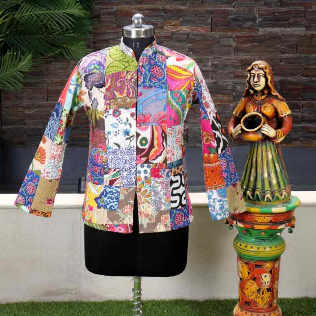 COTTON SCREEN PATCH PRINT JACKET FULL SLEEVE JACKET