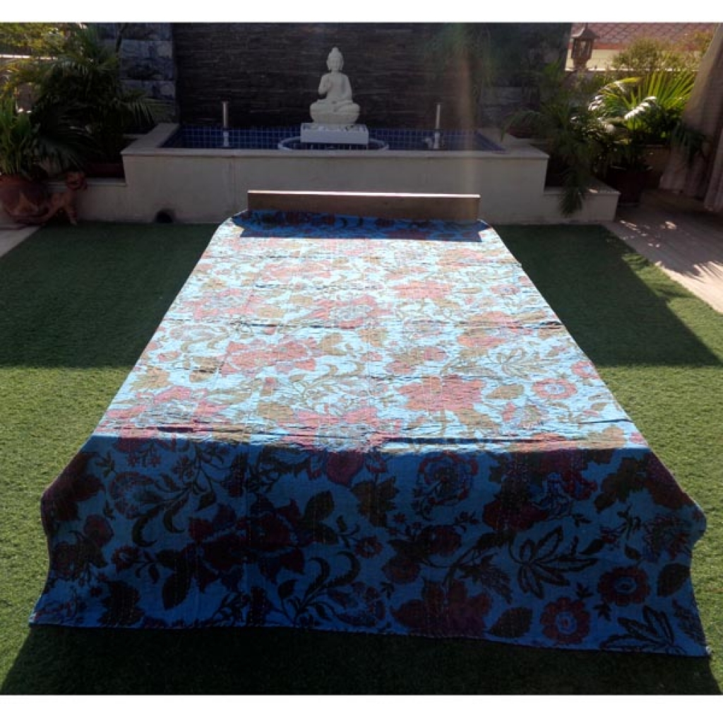Screen Prtint Cotton Kantha Bed Cover