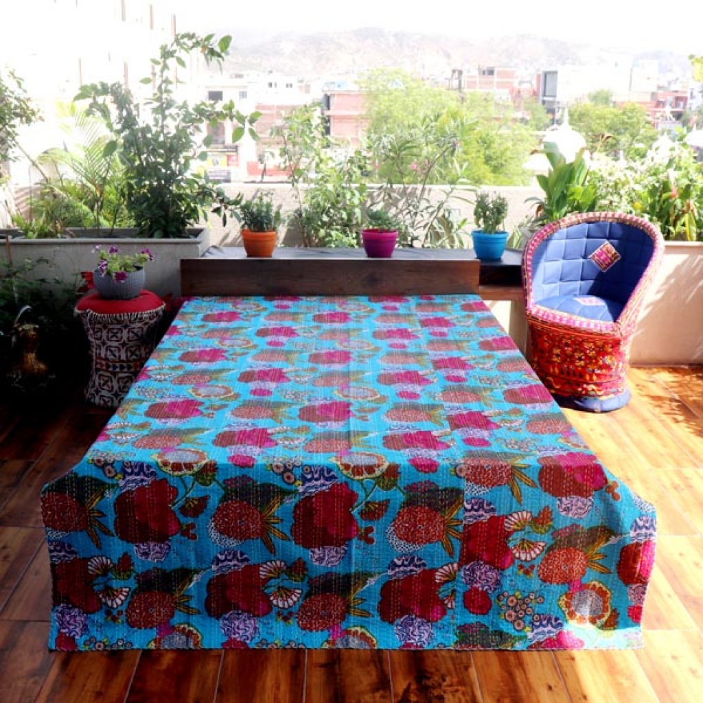 Cotton Kantha Bed Cover Screen Print