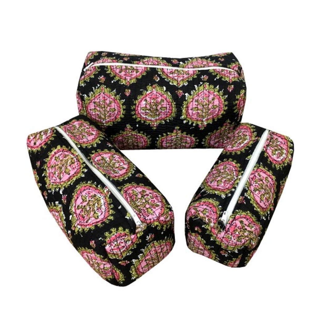 INDIAN COTTON MACHINE QUILTED POUCH  SET OF 3Pcs.