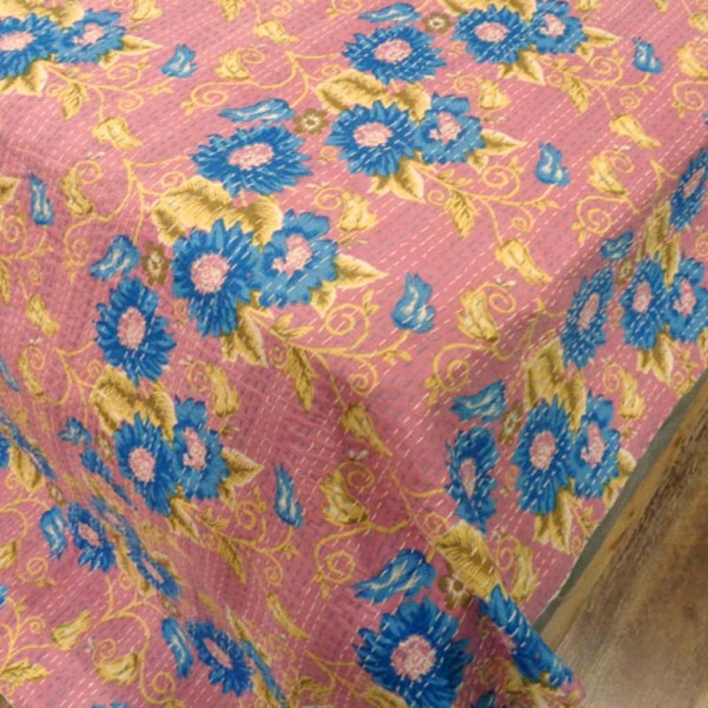 NEW FLORAL PRINTED KANTHA BED COVER